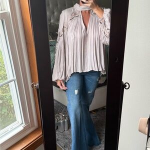 Free People flouncy blouse with embroidery detail NWT